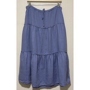 Cut Loose Linen Skirt Womens Medium Periwinkle Blue Beach Lagenlook Pull On USA